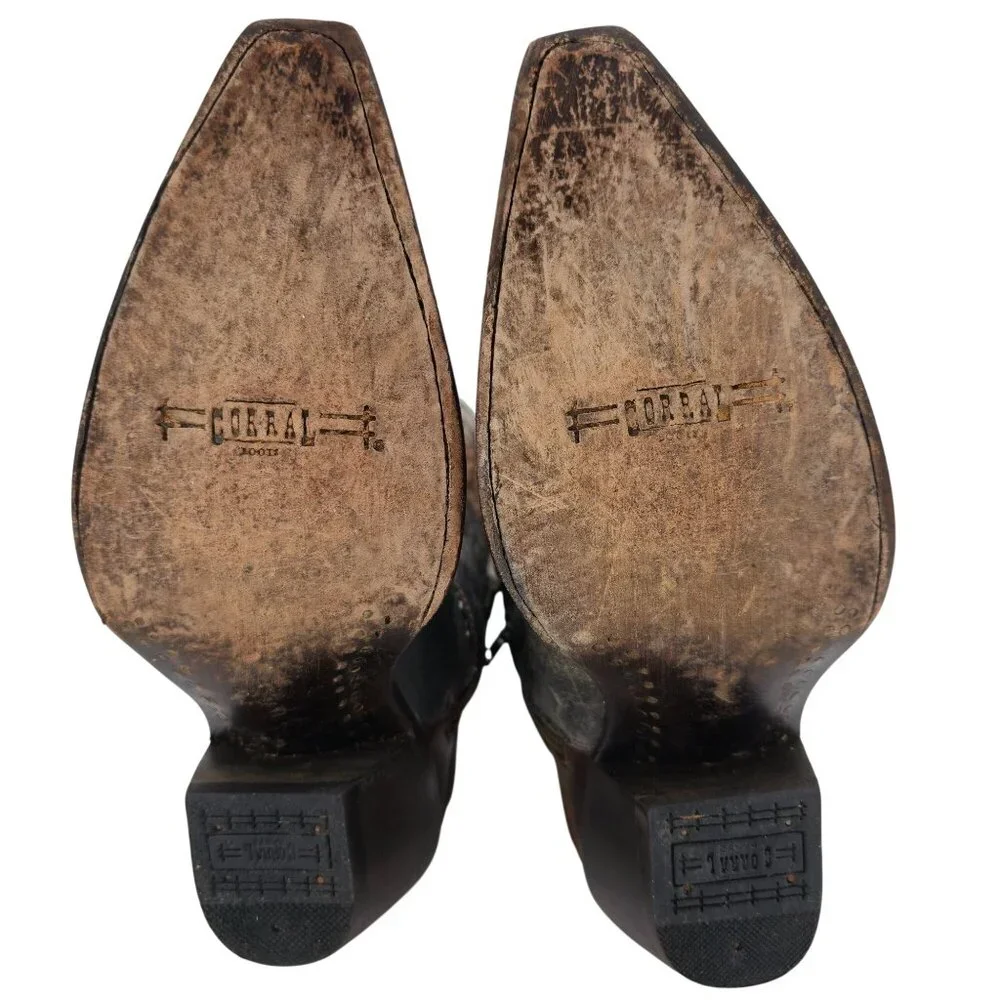 Corral Cowgirl Women's 6M Tall Brown Gray Studded Leather Cowboy Western Boots - Picture 4 of 14